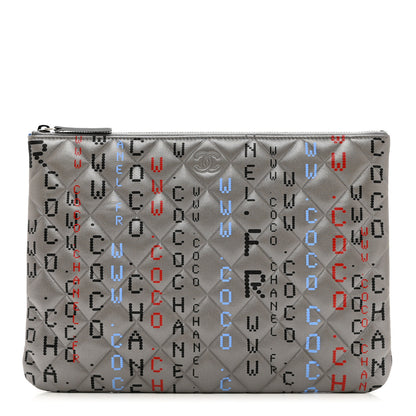 Chanel Metallic Lambskin Quilted Large Data Center Cosmetic Case Silver 1 of 7