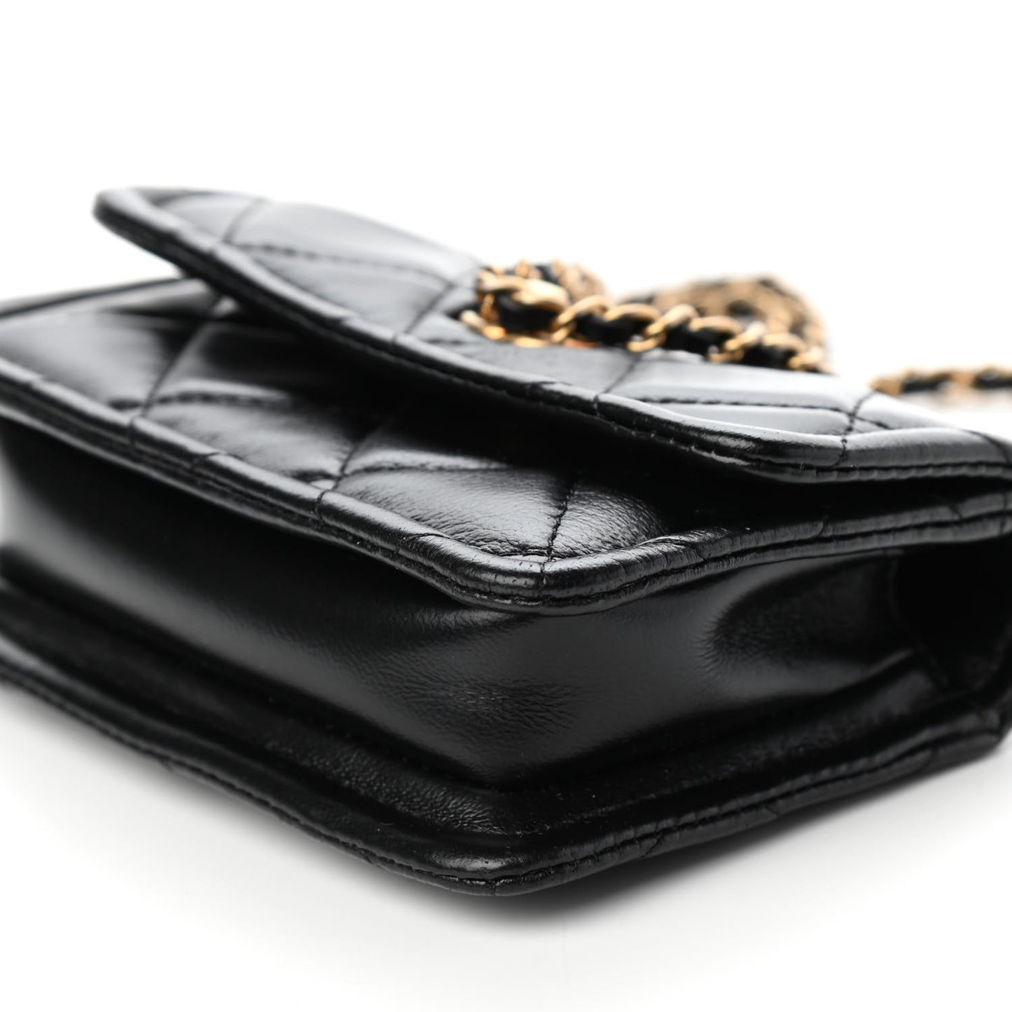 Shiny Lambskin Quilted Extra Mini Flap Black