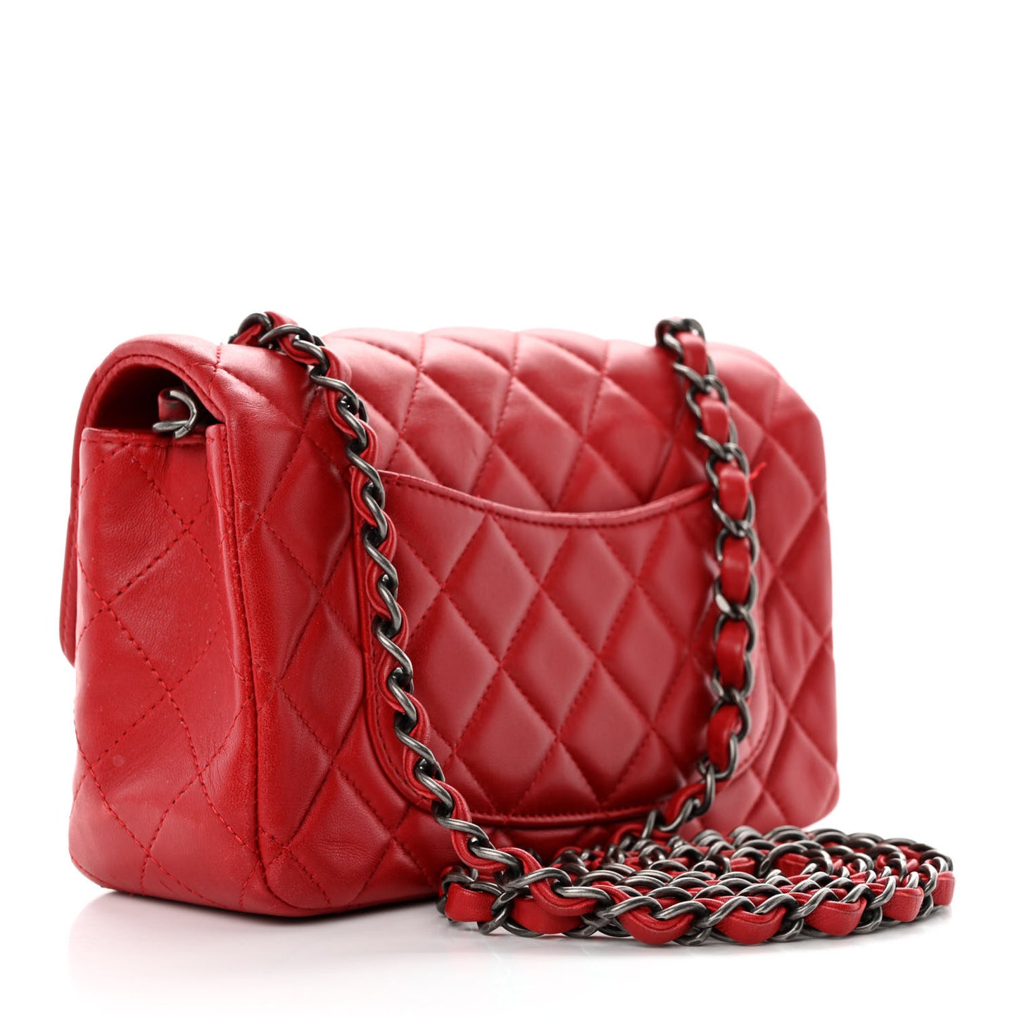 Lambskin Quilted Mini Rectangular Flap Red