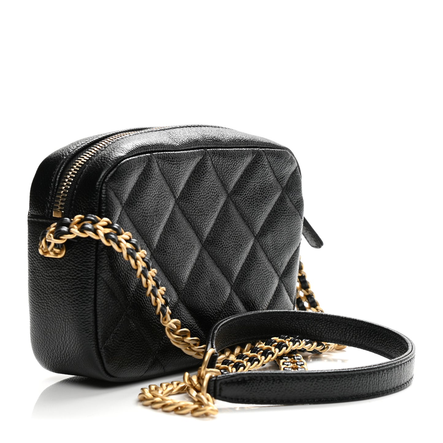 Shiny Caviar Quilted Chain Melody Camera Bag Black
