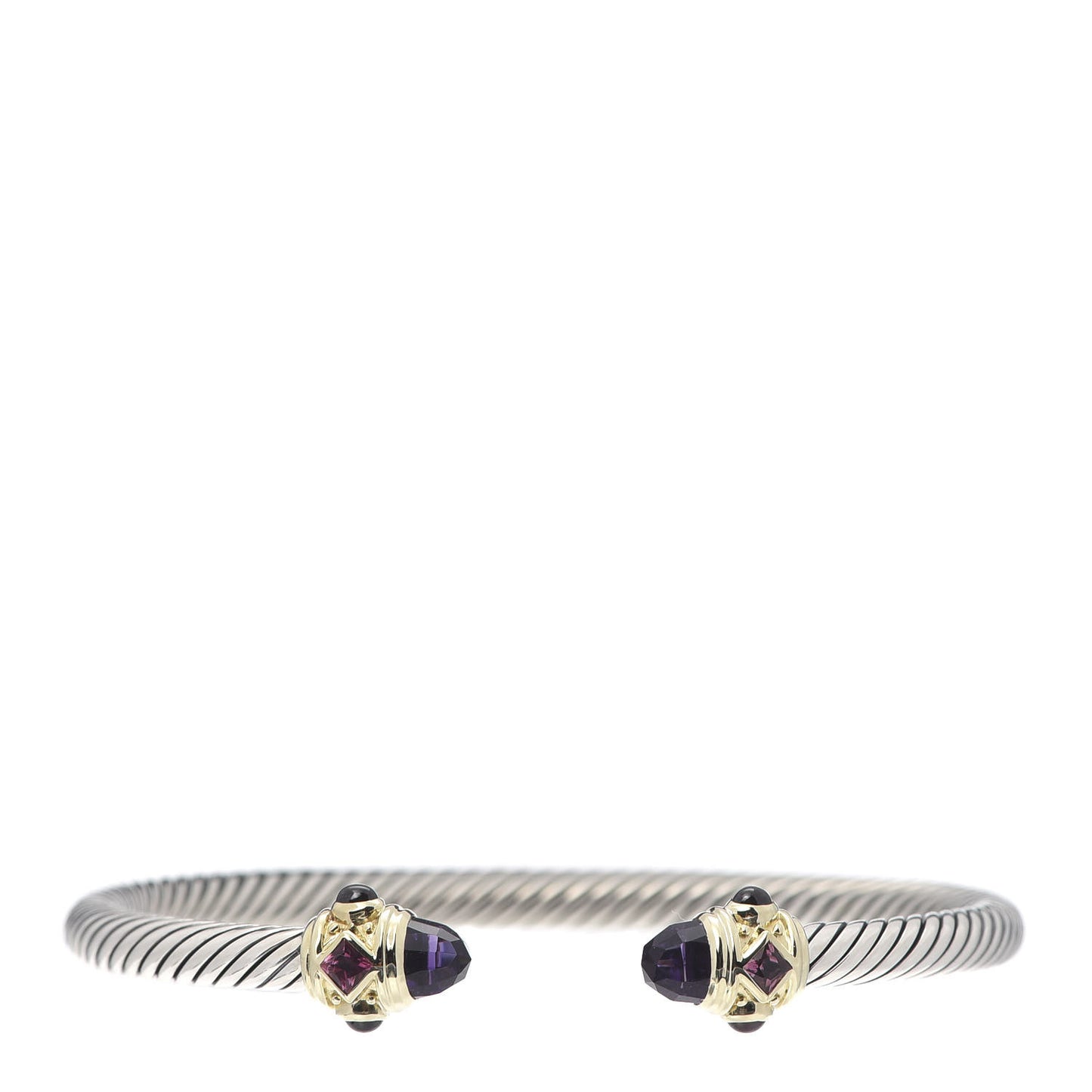 Sterling Silver 14K Yellow Gold Amethyst Tourmaline Rhodolite 5mm Cable Renaissance Bracelet
