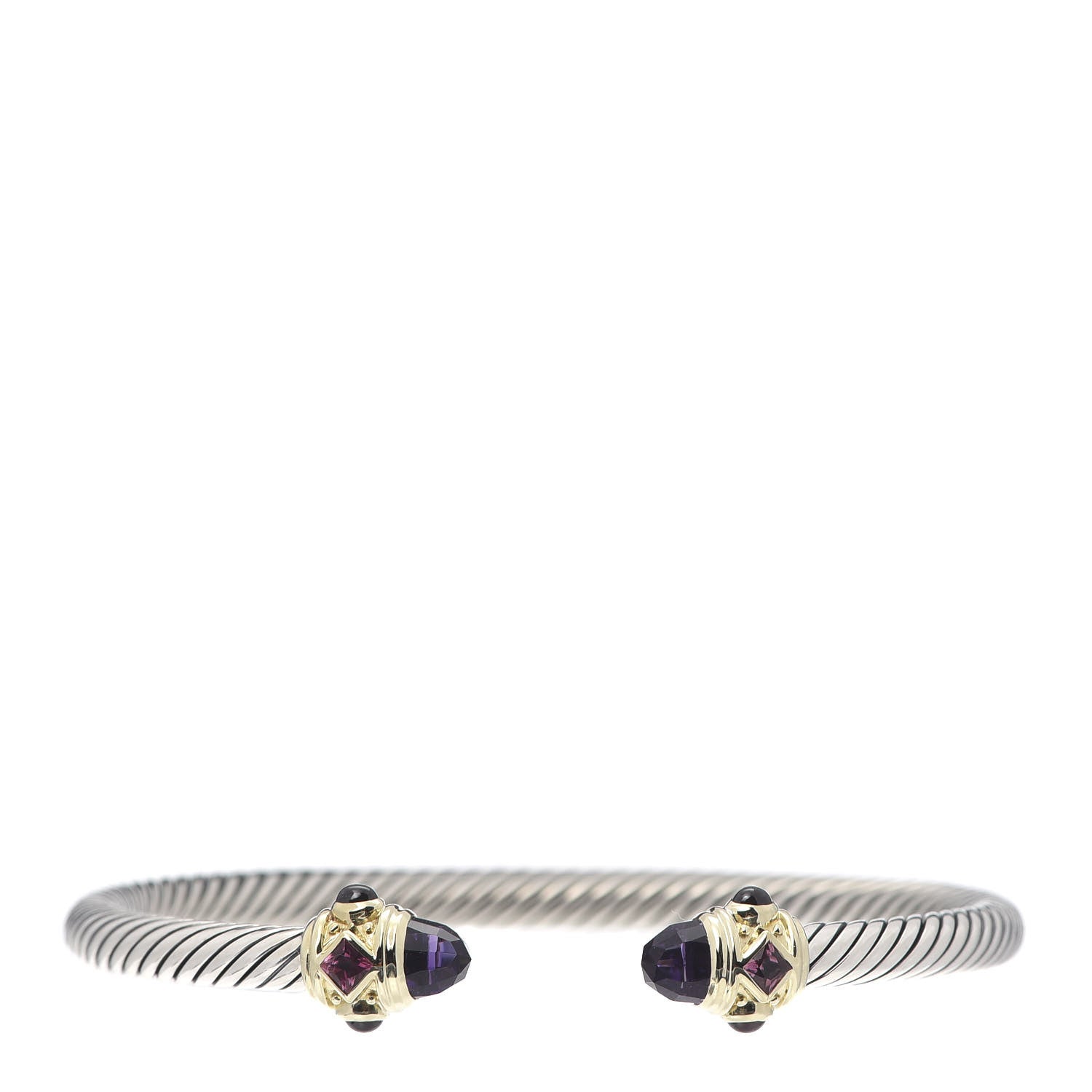 David Yurman Sterling Silver 14K Yellow Gold Amethyst Tourmaline Rhodolite 5mm Cable Renaissance Bracelet 1 of 5
