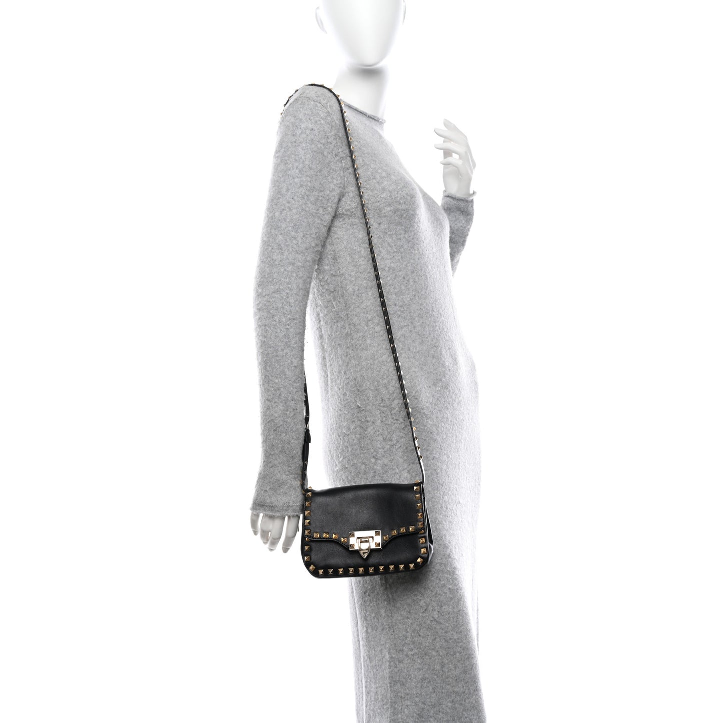 Vitello Mini Rockstud Flap Saddle Crossbody Bag Black