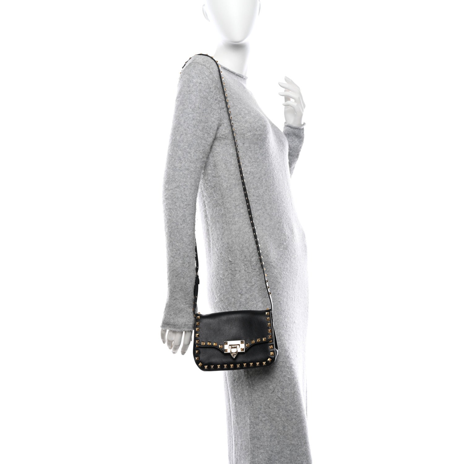 Valentino Garavani Vitello Mini Rockstud Flap Saddle Crossbody Bag Black 2 of 9