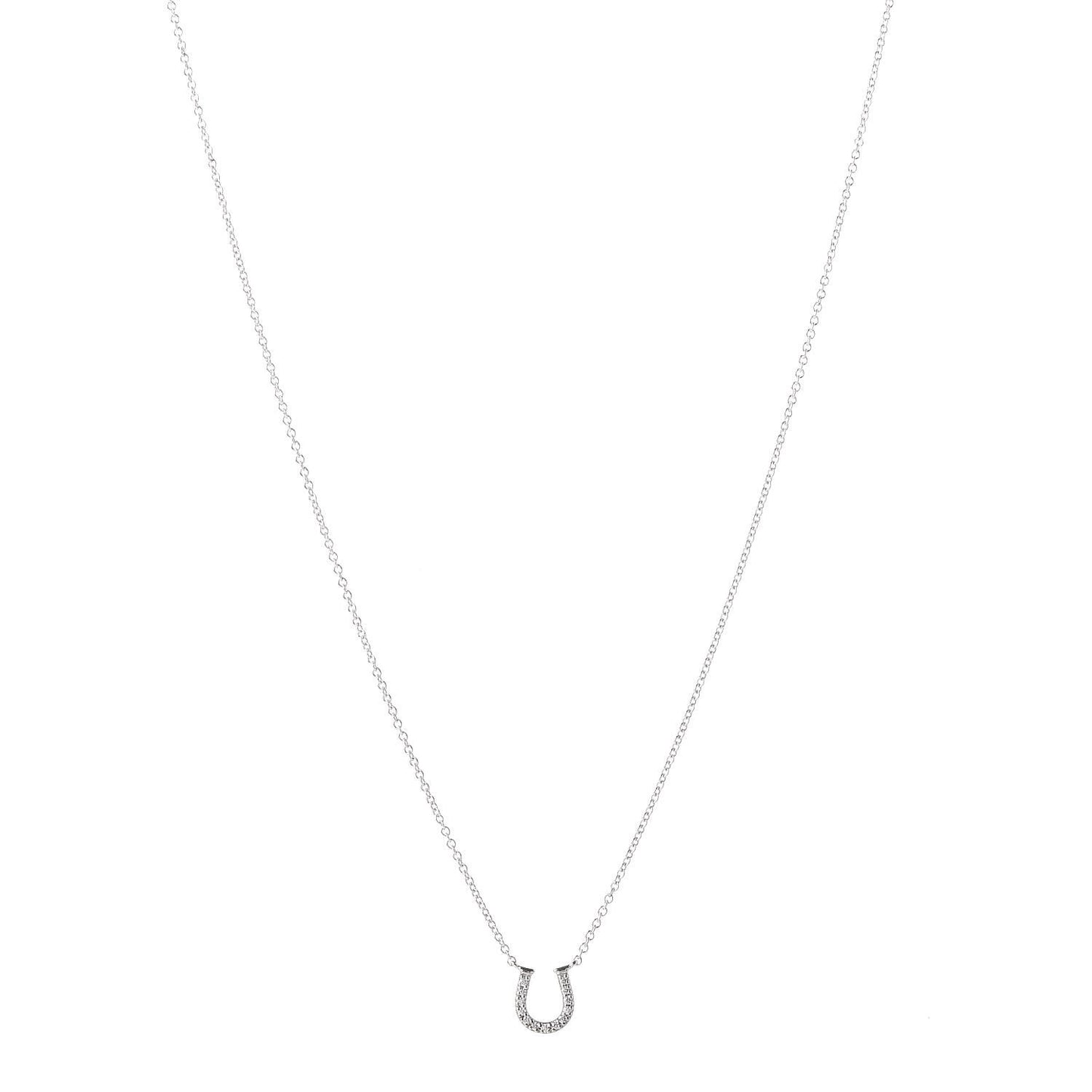18K White Gold Diamond Mini Metro Horseshoe Pendant Necklace