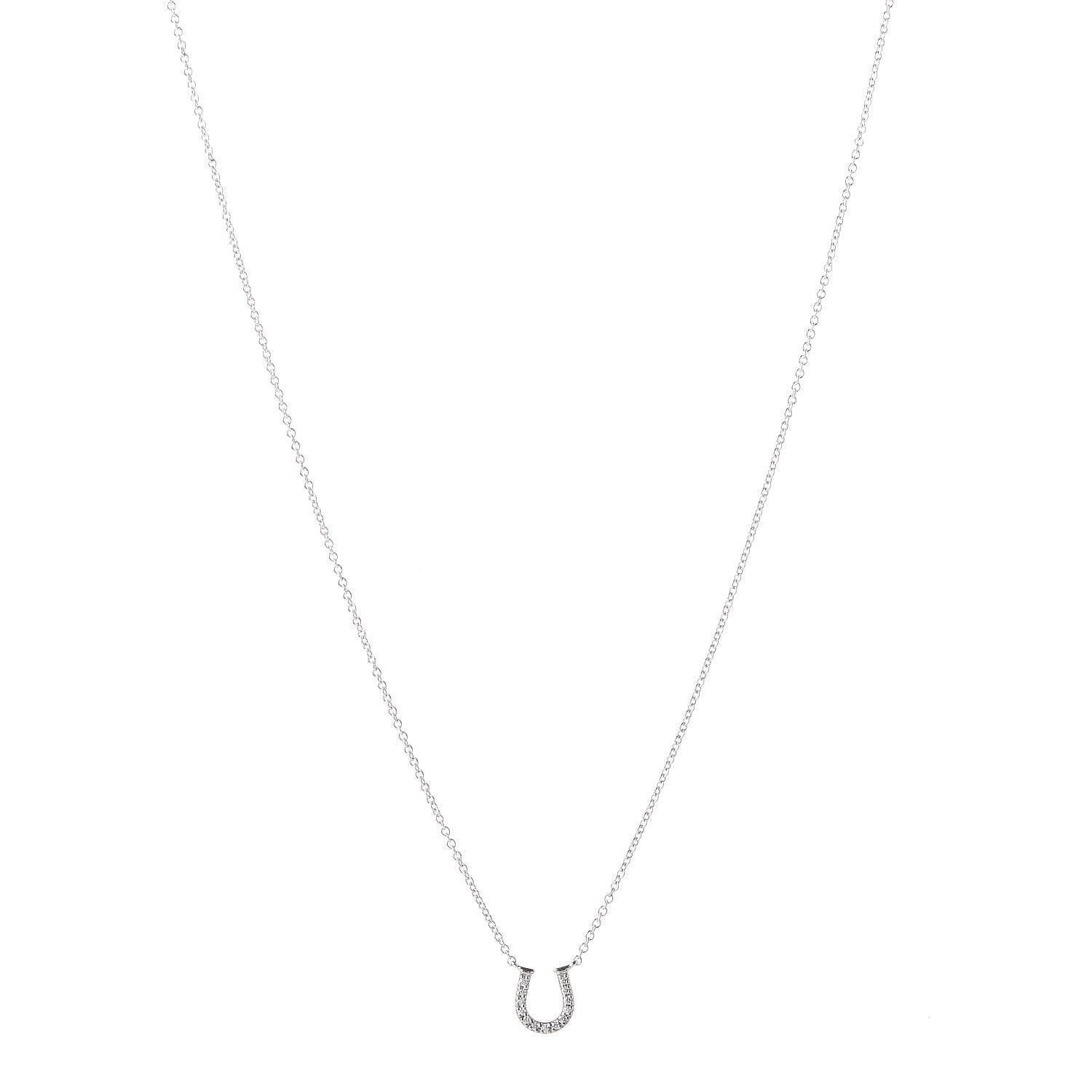Tiffany 18K White Gold Diamond Mini Metro Horseshoe Pendant Necklace 1 of 7