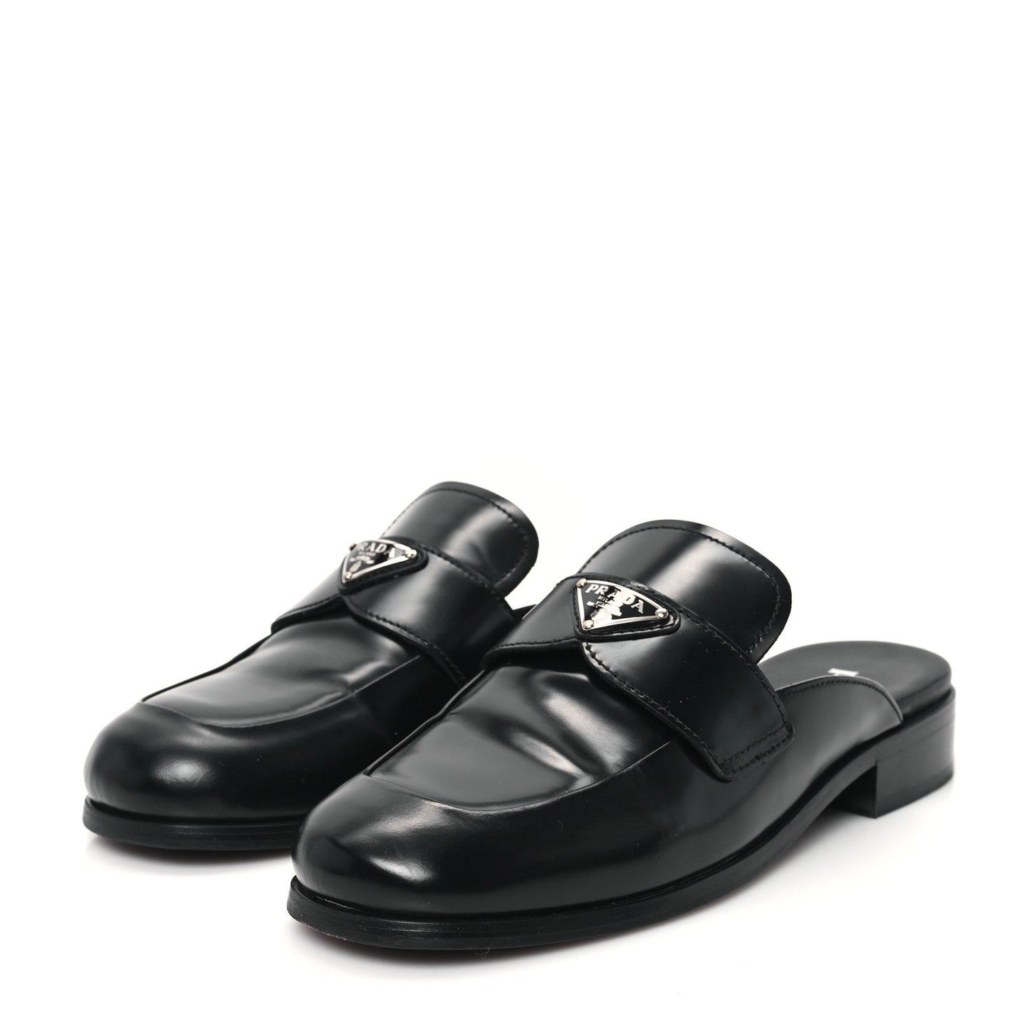 City Calfskin Metal Triangle Logo 20mm Flat Mules 37 Black