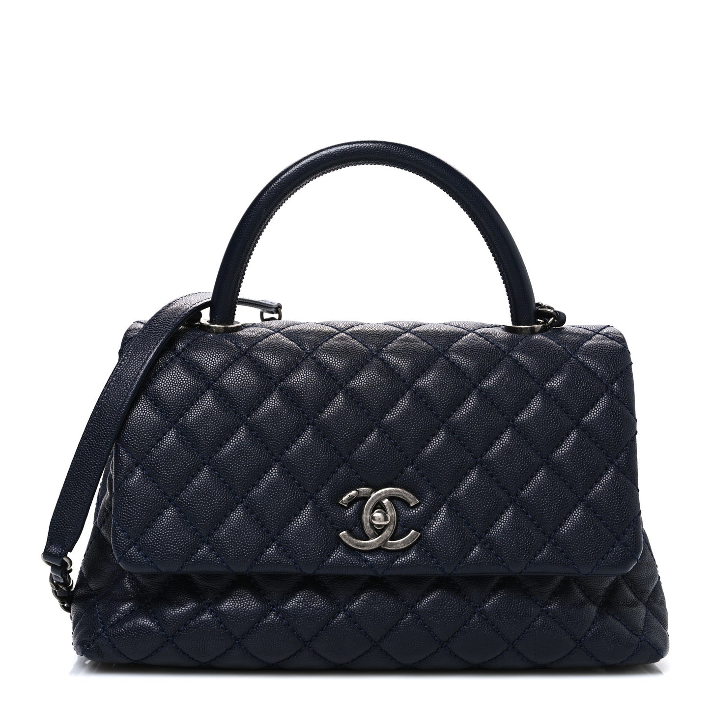 Caviar Quilted Small Coco Handle Flap Navy