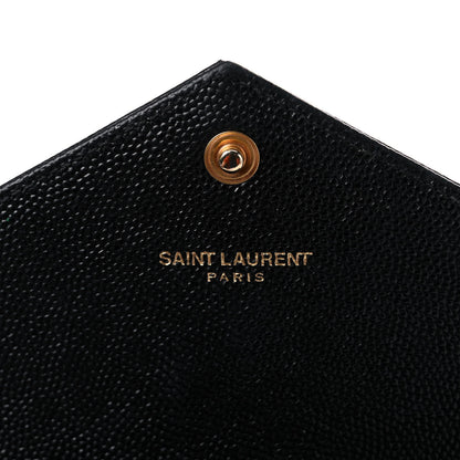 Saint Laurent Grain De Poudre Matelasse Chevron Monogram Flap Wallet Black 6 of 14