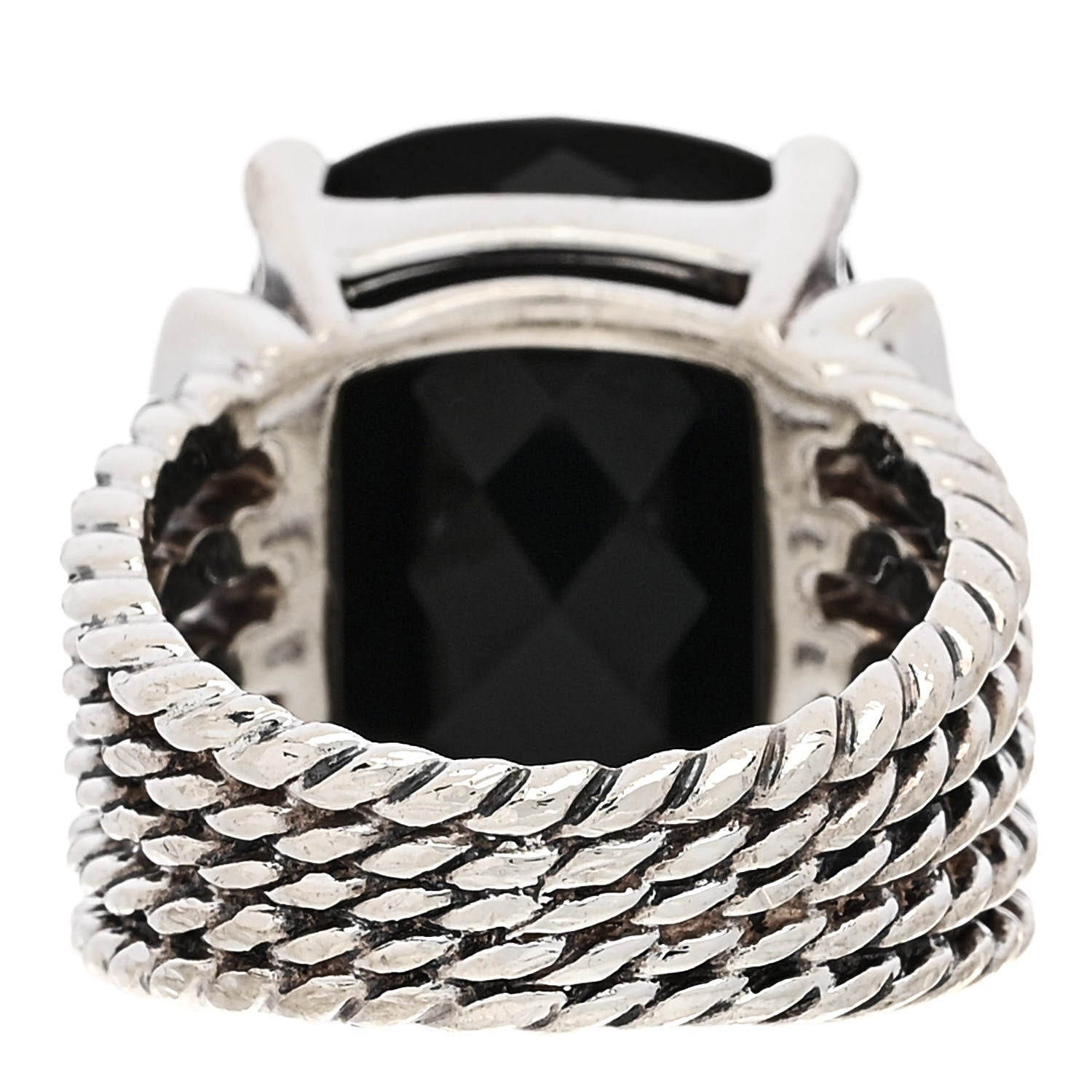 David Yurman Sterling Silver Diamond Black Onyx 20mm Wheaton Ring 54 7 4 of 5