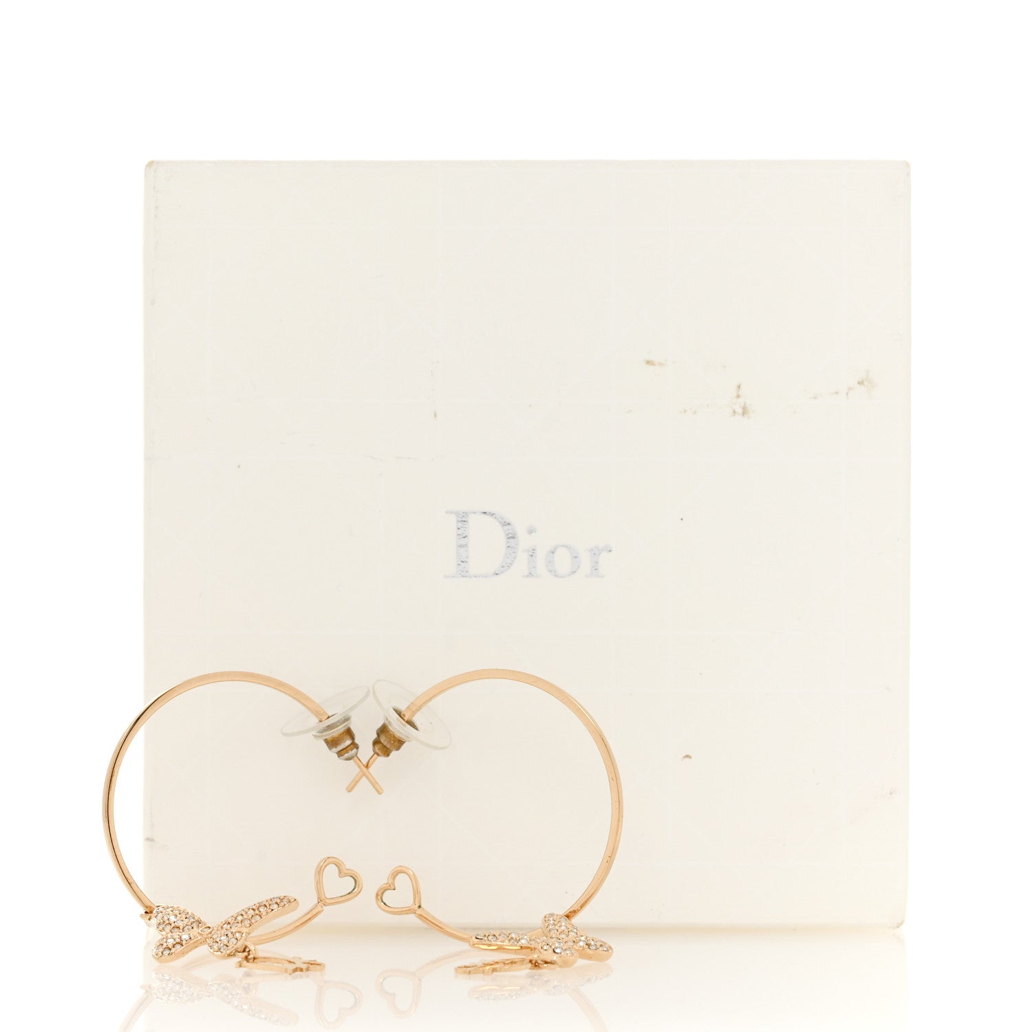 Christian Dior Metal Crystal Butterfly Logo Hoop Earrings Gold 6 of 6