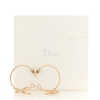 Christian Dior Metal Crystal Butterfly Logo Hoop Earrings Gold 6 of 6