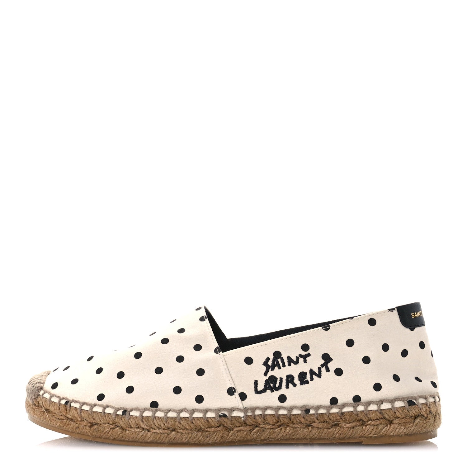 Saint Laurent Canvas Nappa Polka Dot Elba Light Logo Embroidered Espadrilles 38 Cream Black 1 of 8