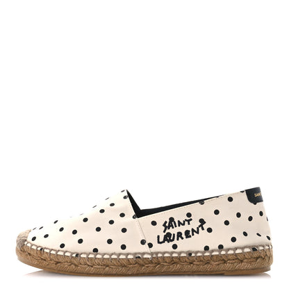 Saint Laurent Canvas Nappa Polka Dot Elba Light Logo Embroidered Espadrilles 38 Cream Black 1 of 8
