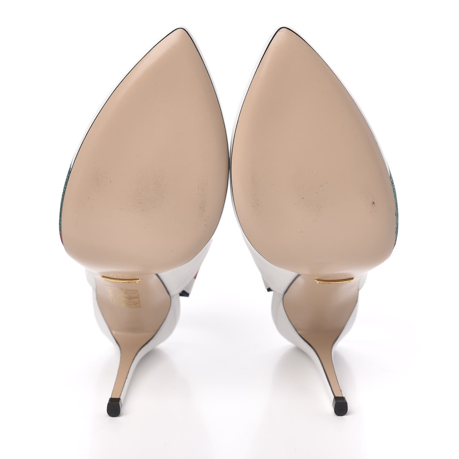 Gucci Calfskin Glitter Web High Heel Slingback Pumps 37.5 White 5 of 11