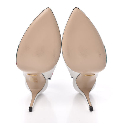 Gucci Calfskin Glitter Web High Heel Slingback Pumps 37.5 White 5 of 11