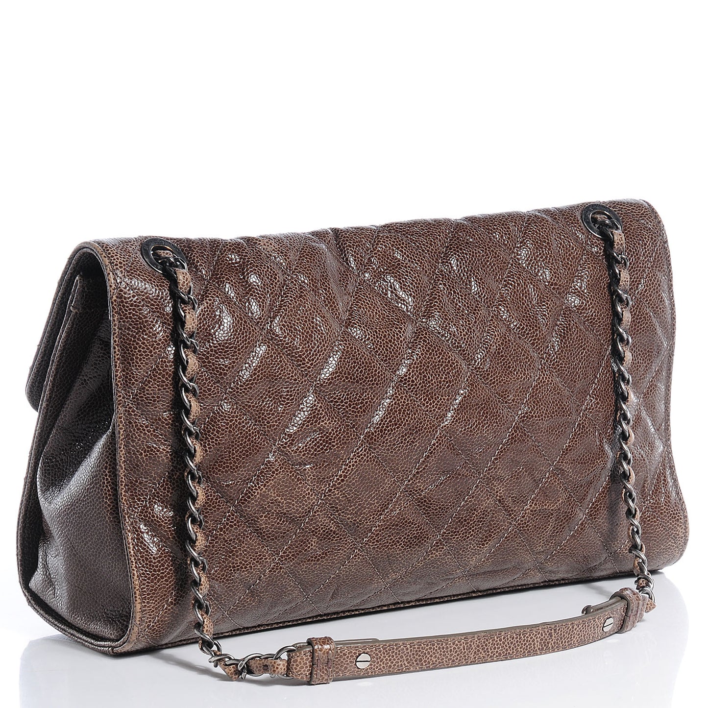 Crumpled Grained Calfskin CC Crave Jumbo Flap Brown