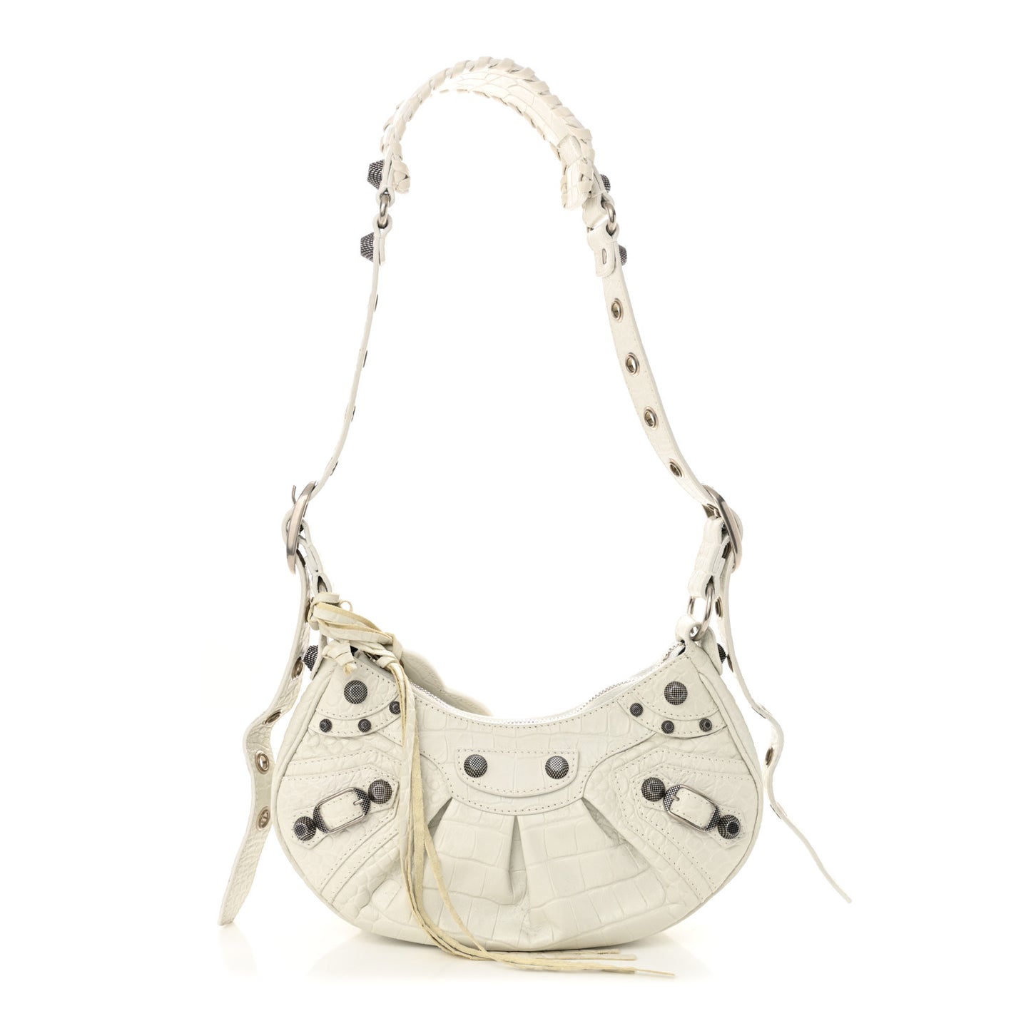 Extra Supple Calfskin Crocodile Embossed Le Cagole Shoulder Bag XS Optic White