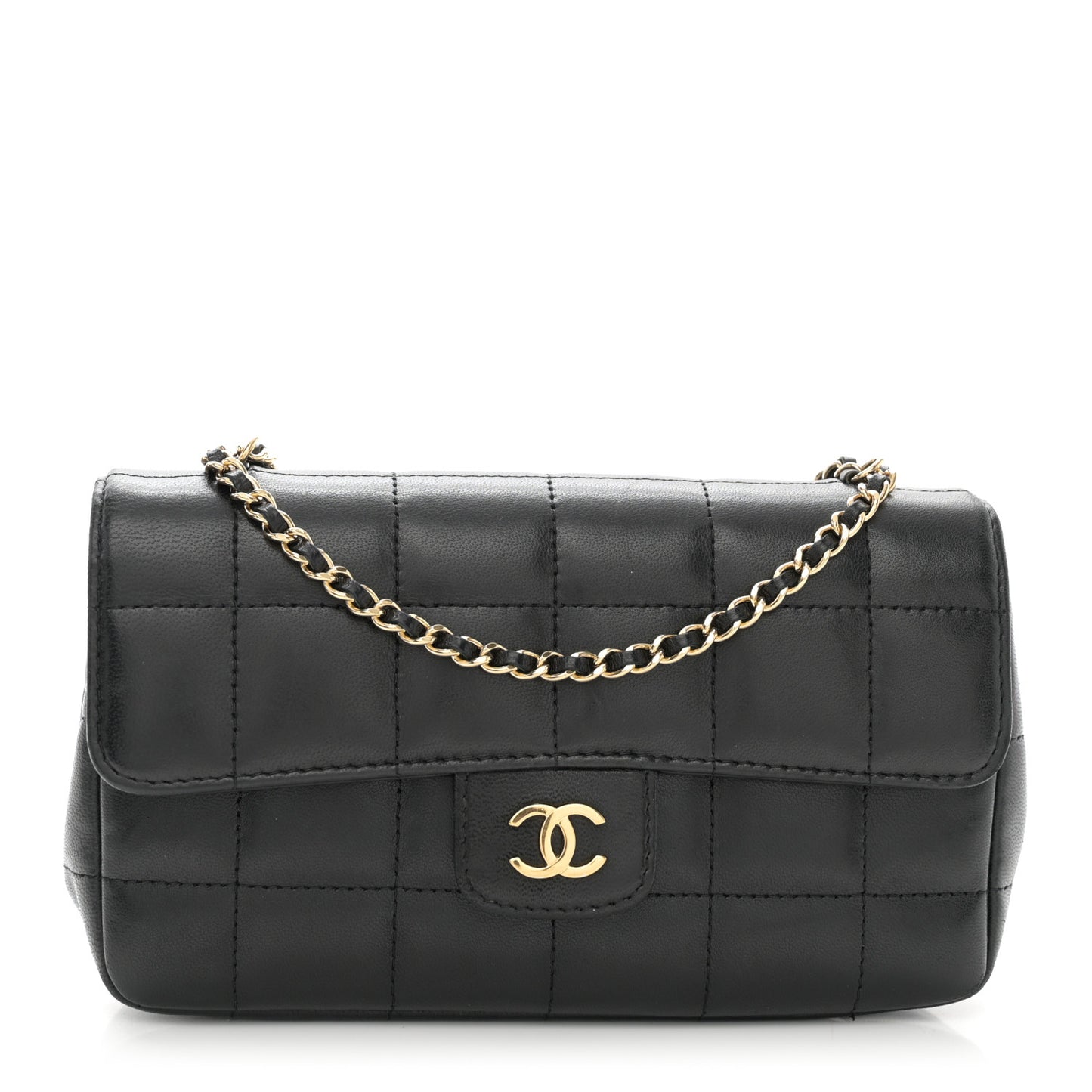Lambskin Quilted Mini Chocolate Bar Flap Black