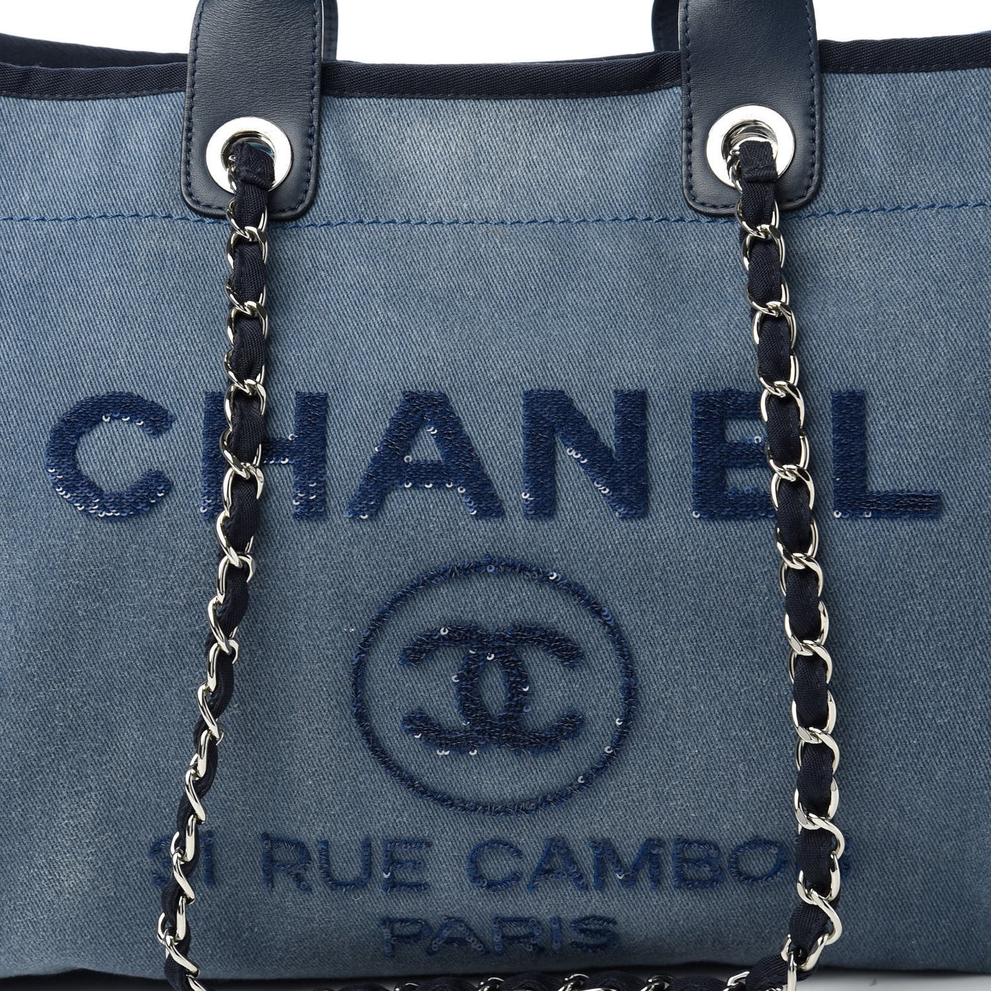 Canvas Sequin Large Deauville Tote Navy
