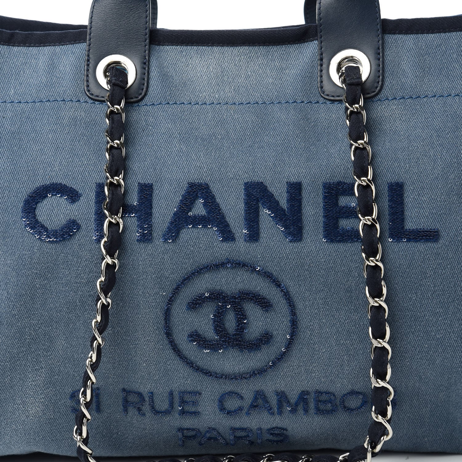 Chanel Canvas Sequin Large Deauville Tote Navy 10 of 10