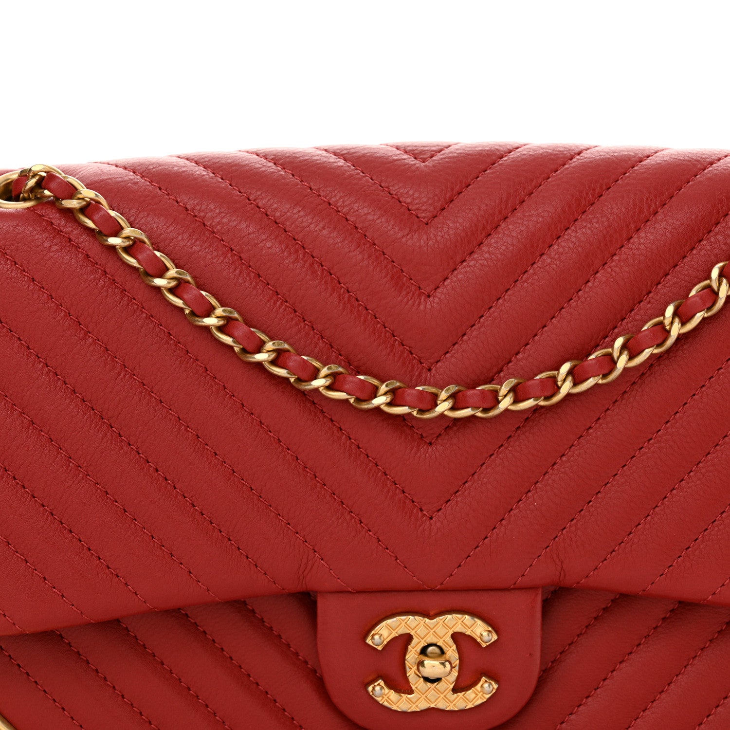 Chanel Calfskin Chevron Quilted Rock The Corner Flap Red 8 of 12
