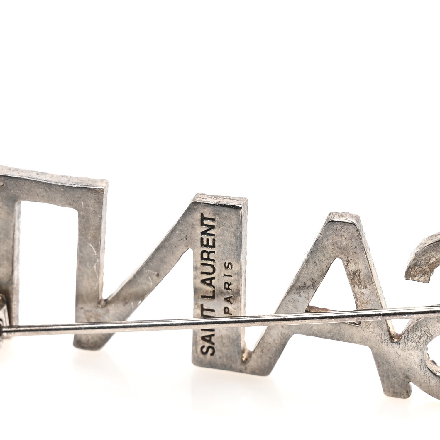 Saint Laurent Brass Crystal Logo Brooch Set Silver 1847206