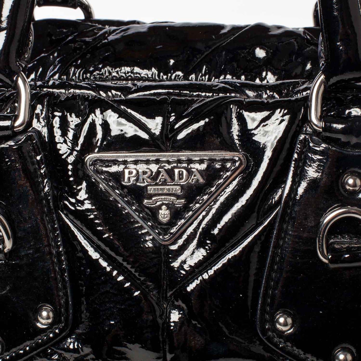 Vernice Chevron Dome Satchel Black