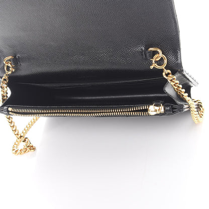 Saint Laurent Grain De Poudre Matelasse Chevron Monogram Envelope Chain Wallet Black 5 of 9