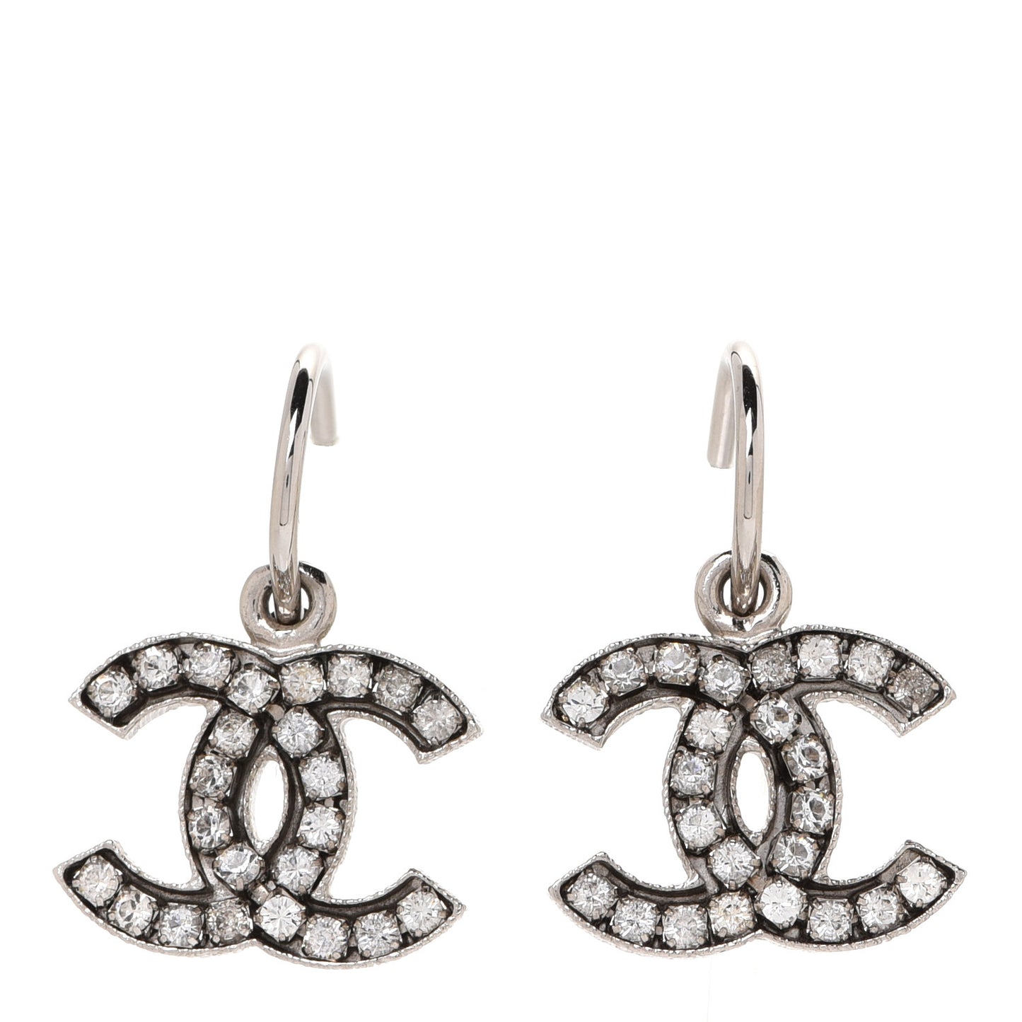 Metal Crystal CC Half Hoop Drop Earrings Silver