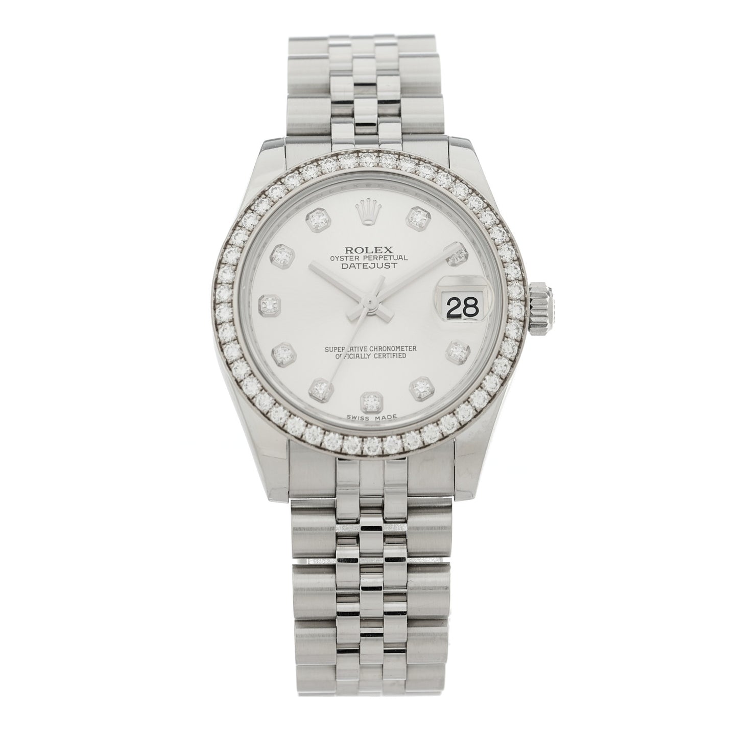 Stainless Steel 18K White Gold Diamond Bezel 31mm Oyster Perpetual Datejust Watch Silver 278384RBR