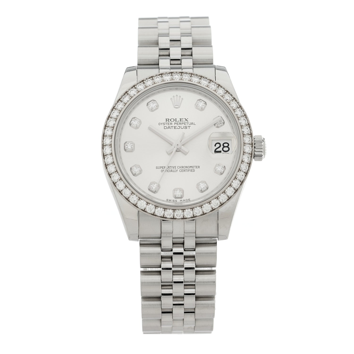 Rolex Stainless Steel 18K White Gold Diamond Bezel 31mm Oyster Perpetual Datejust Watch Silver 278384RBR 2 of 8