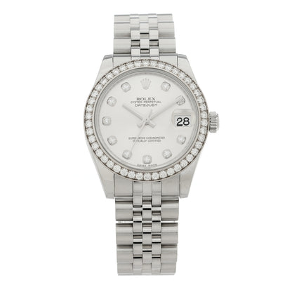 Rolex Stainless Steel 18K White Gold Diamond Bezel 31mm Oyster Perpetual Datejust Watch Silver 278384RBR 2 of 8