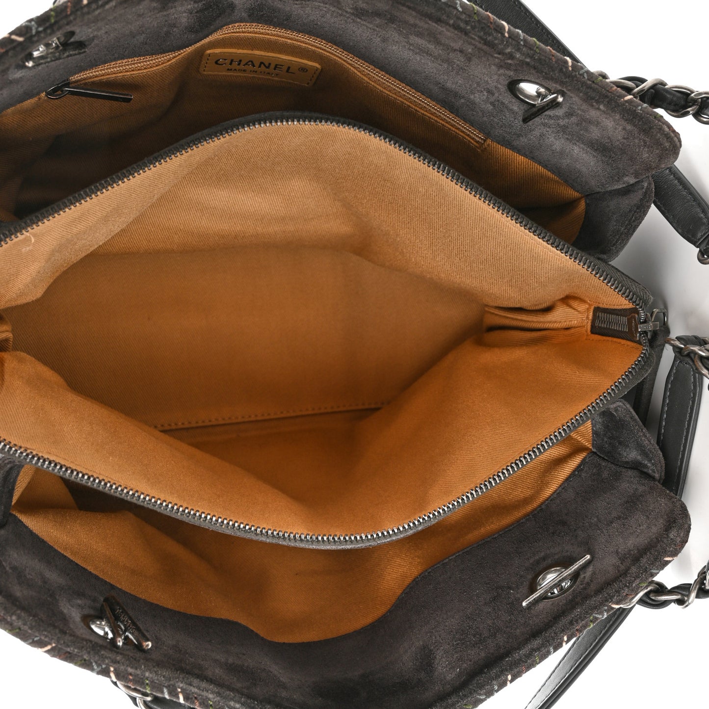 Suede Stitched Saltire CC Zip Shopping Tote Grey Multicolor