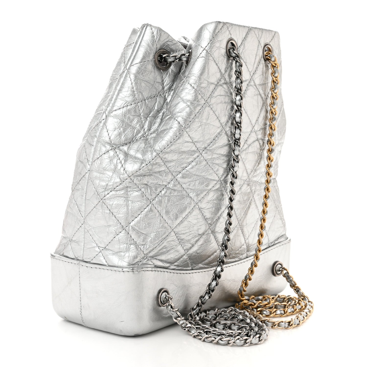 Chanel Metallic Crumpled Calfskin Quilted Small Gabrielle Backpack Silver 3 of 11