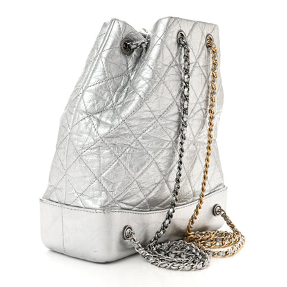Chanel Metallic Crumpled Calfskin Quilted Small Gabrielle Backpack Silver 3 of 11