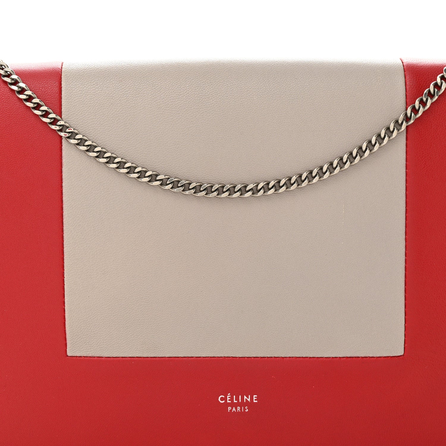 Celine Smooth Lambskin Frame Evening Chain Clutch Grey Red 7 of 9