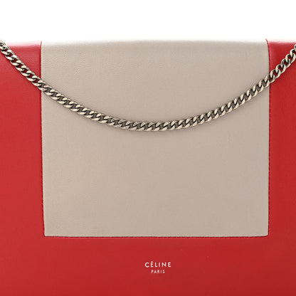 Celine Smooth Lambskin Frame Evening Chain Clutch Grey Red 7 of 9