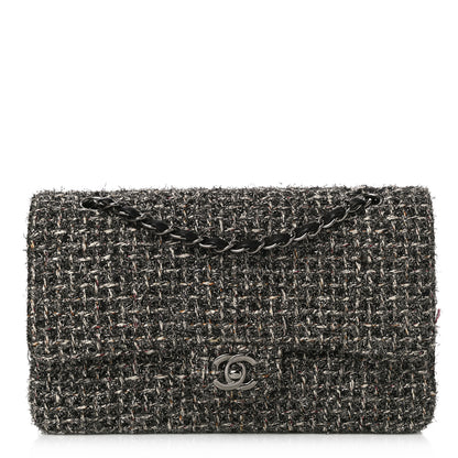 Chanel Metallic Tweed Medium Double Flap Black White 1 of 14