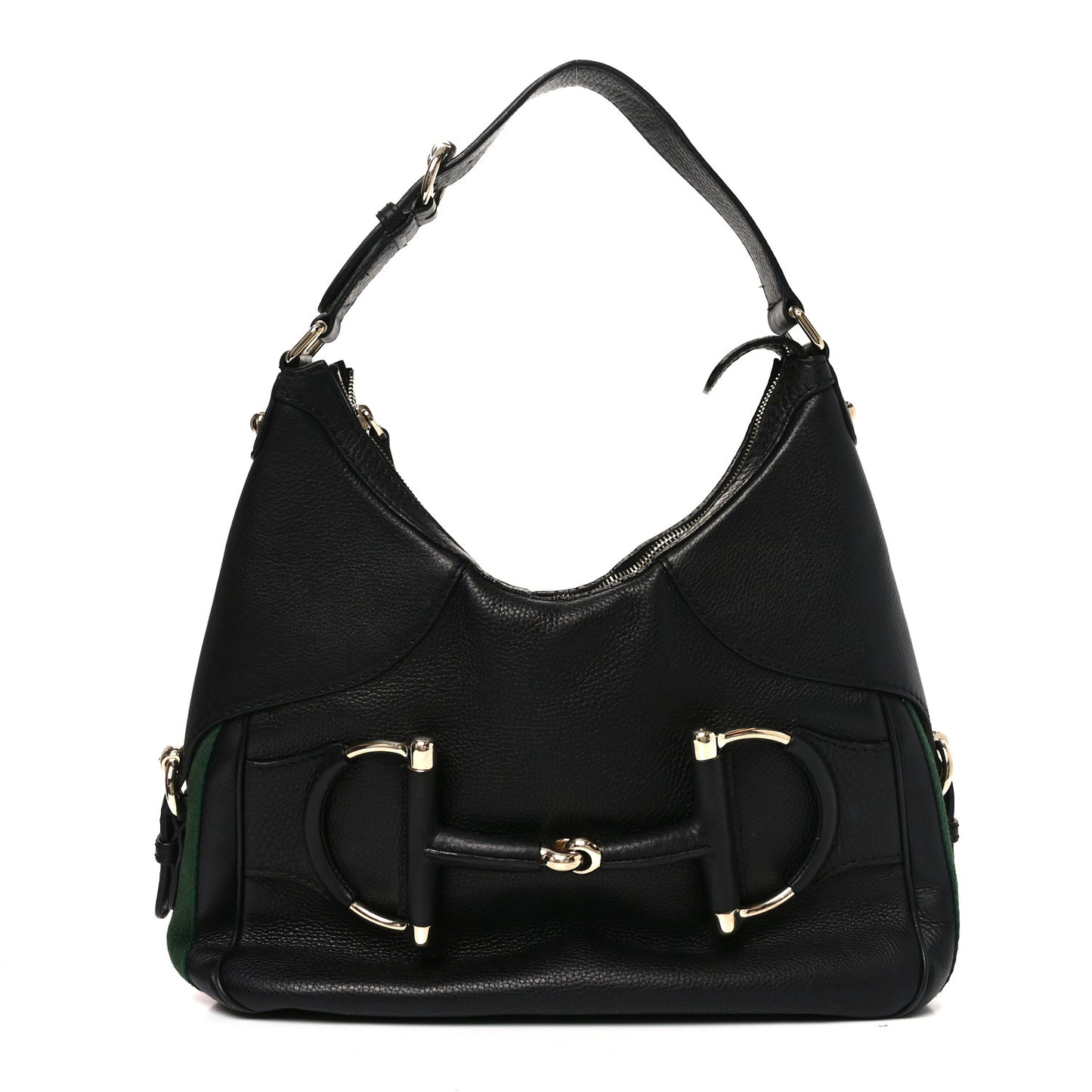 Calfskin Large Horsebit Web Hobo Black