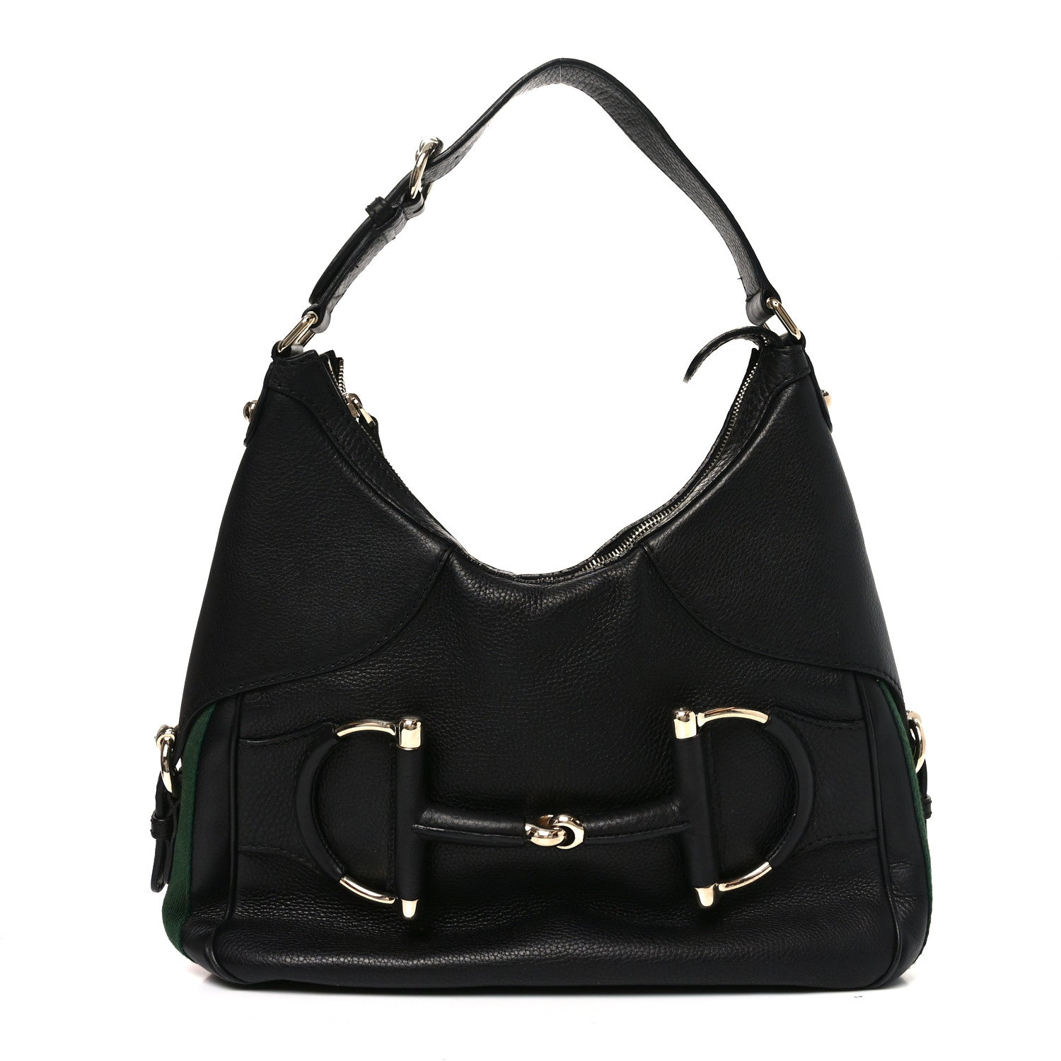 Gucci Calfskin Large Horsebit Web Hobo Black 1 of 11