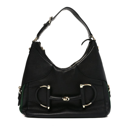 Gucci Calfskin Large Horsebit Web Hobo Black 1 of 11