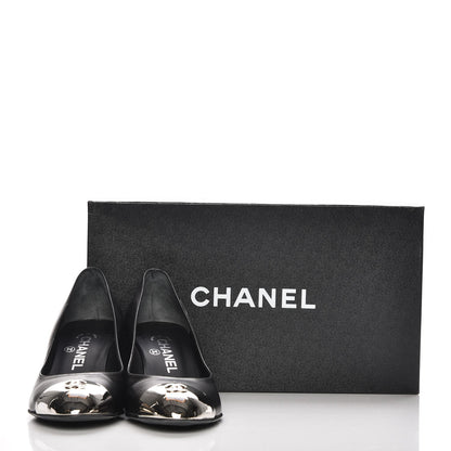 Chanel Calfskin Metal Cap Toe CC Pumps 38 Black 10 of 10