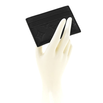 Louis Vuitton Calfskin Monogram Shadow Double Card Holder Black Black 2 of 7