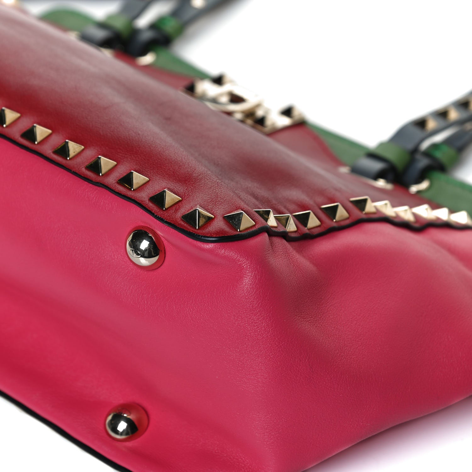 Valentino Garavani Vitello Colorblock Small Rockstud Tote Deep Rose Clover Grey Scarlet 9 of 13