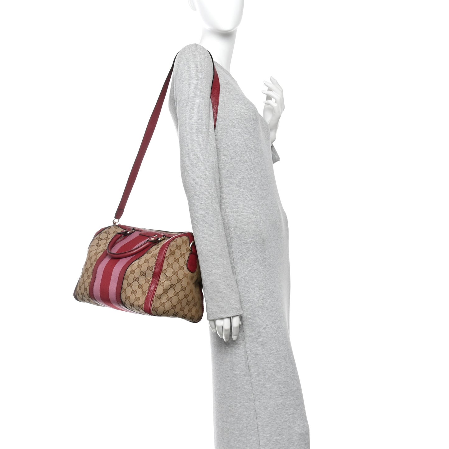 Monogram Cellarius Calfskin Vintage Web Medium Boston  Beige Ebony Soft Burgundy Peonia Flower