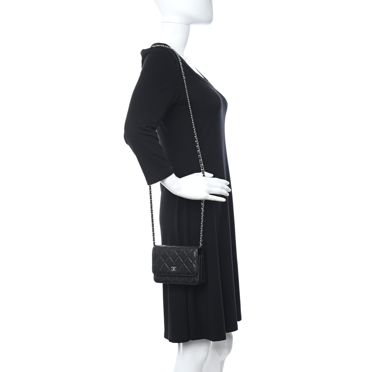Caviar Quilted Mini Wallet On Chain WOC Black