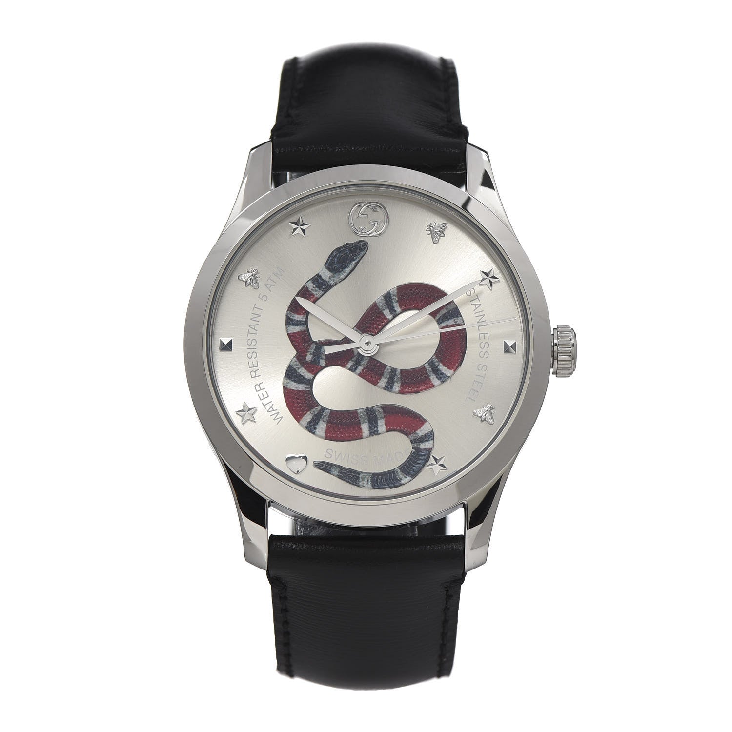Gucci Stainless Steel Calfskin 38mm G-Timeless Snake Quartz Watch 1 of 8