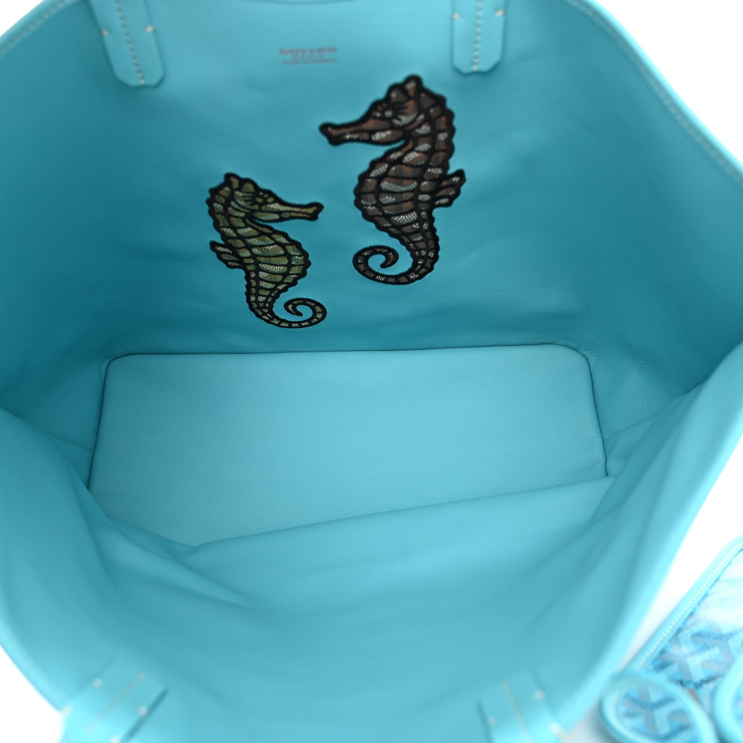 Goyardine Embroidered Seahorse Reversible Anjou PM Turquoise