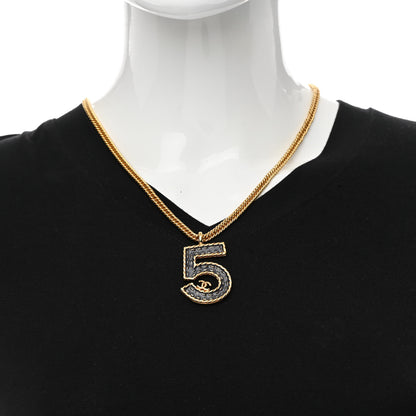 Chanel Metal Resin Chain CC No.5 Necklace Gold Blue 2 of 5